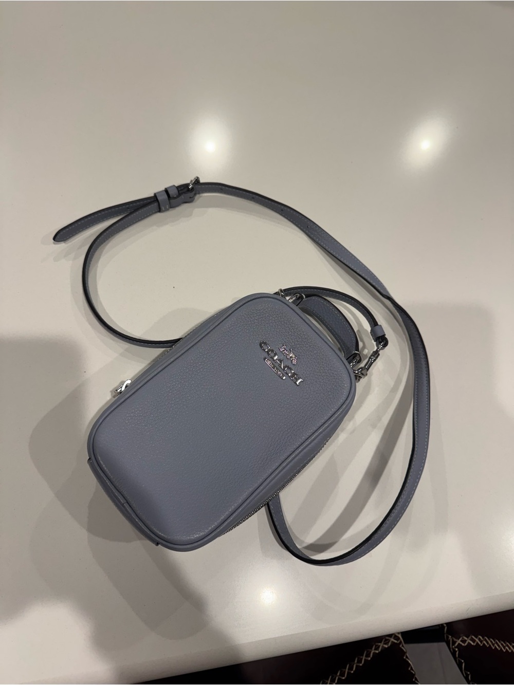 Coach Pebbled Leather Crossbody in Dusty Blue Gray